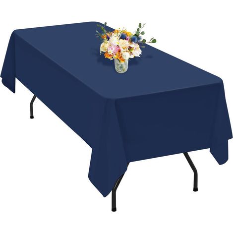 Dunkelblaue Polyester-Tischdecke 153x320 cm, knitterfrei, waschbar, für rechteckige Tische