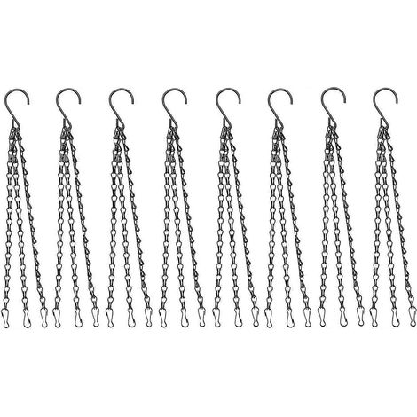 8 pièces de chaîne de suspension avec clip, support métallique de 40 cm à 3 pieds pour suspendre plantes, jardinières, lanternes, oiseaux (noir) (1/5)
