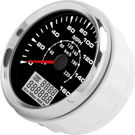 Compteur de vitesse GPS 85 mm, 220 km/h (160 mph), IP67, cadran noir, lunette argentée, pour voiture, bateau, yacht, camping-car (1/5)