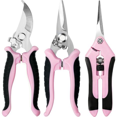 Forbici da potatura da giardino in 3 pezzi, acciaio inossidabile, cesoie da giardino, forbici da potatura, attrezzi da giardino, forbici da potatura (rosa)