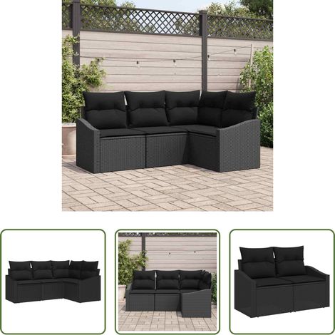 vidaXL Poly-Rattan - Sofa Set mit Kissen 4 pcs Schwarz Poly-Rattan (1/5)