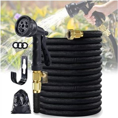 25Ft-7.5M tuyau d'arrosage de jardin tuyau d'arrosage Flexible extensible 3/4 connecteur en laiton haute pression tuyau de lavage de voiture pistolet de pulvérisation costume (1/4)