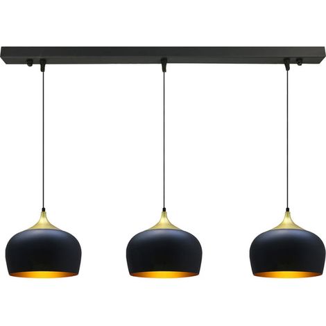 Lustre en Noir Métal à Triple Suspension – Lustre Vintage E27 Ø30 cm pour Salon, Chambre ou Salle à Manger (1/5)