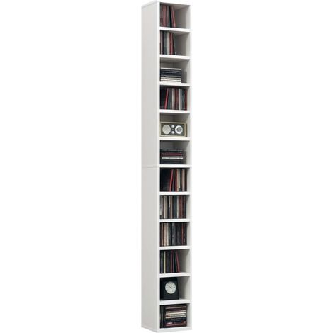 Rangements pour CD et DVD avec 12 compartiments, capacité max. 204 CD, 21 x 20 x 175 cm, blanc (1/5)