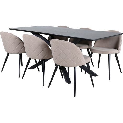 PiazzaBLBL Essgruppe Esstisch schwarz und 6 Velvet Stitches Esszimmerstühle beige.