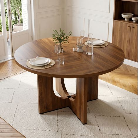 MEUBLIV Table à manger ronde 120 x 120 cm noyer – pour 4 à 6 personnes, sans chaises (1/5)