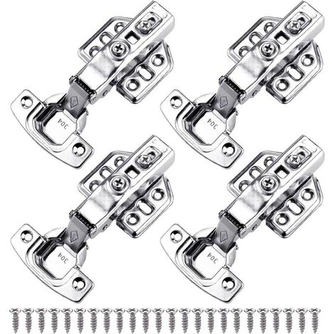4Pcs Charniere Porte Placard Souples et Serrées pour Cuisine, Charniere Porte Cuisine Réglables en Acier Inoxydable, Charniere pour Placard, Charnières Encastrées de 35 mm à Recouvrement Complet