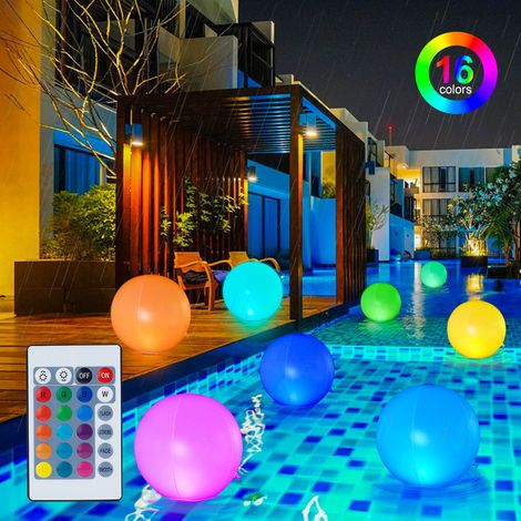 ZOLGINAH Paquete de 2 bolas flotantes inflables con infrarrojos solares, luces de agua impermeables con control remoto de temporizador, bolas brillantes con 16 colores (1/5)