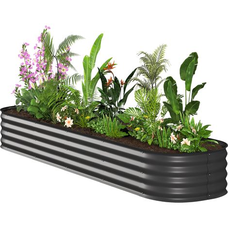 Jardinière carré potager acier galvanisé modulable légumes plantes fleurs 240 x 62 x 30 cm gris foncé