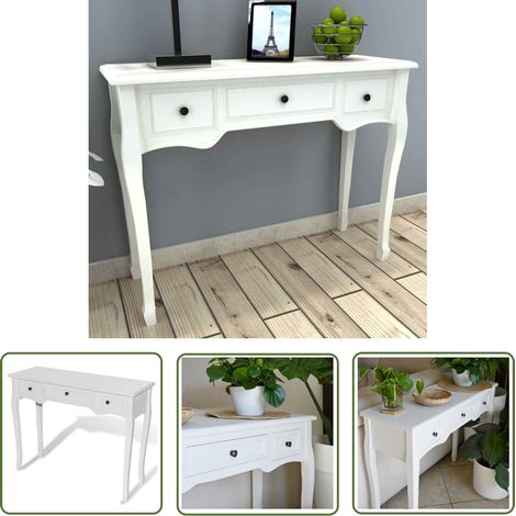 The Living Store Frisiertisch Konsolentisch mit drei Schubladen Weiß - Konsole - Frisiertisch - Kommode - Nachttisch - Wohnzimmerschrank (1/5)