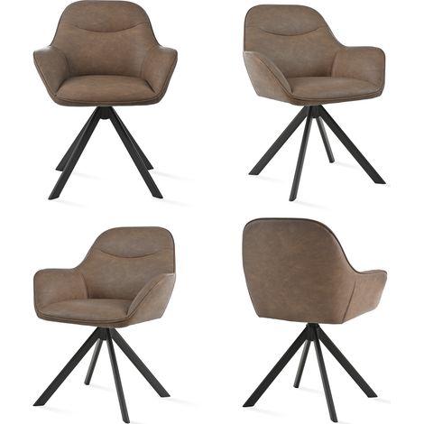 Goeurvant 360° Drehstühle mit weichem Sitz, eleganter, geschwungener Rückenlehne und ergonomischen Armlehnen, stilvoller Komfort für jedes Zimmer - 4er Set - Dunkelbraun