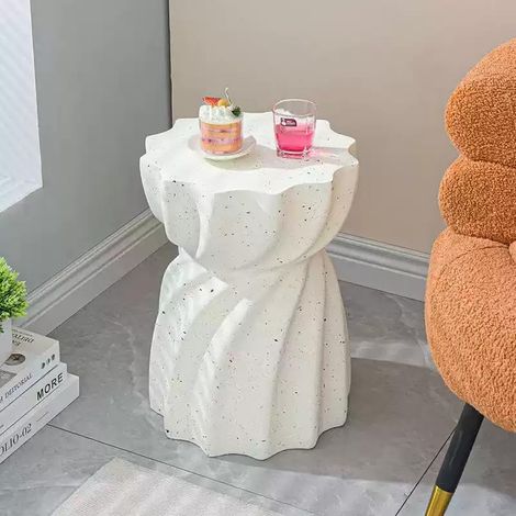 Tavolino Laterale da Divano Bianco Rotondo Cemento Stile Elegante Carino Tavolino da Caffe Salotto per soggiorno 35x35x48,5cm (1/5)