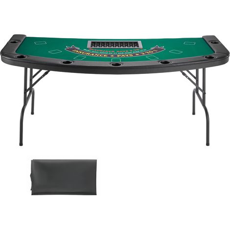 Mophorn Tavolo da poker pieghevole, tavolo da casinò pieghevole da 1828,8 mm per 7 giocatori con guide imbottite e portabicchieri, tavolo da gioco portatile semi-ovale con superficie (1/5)
