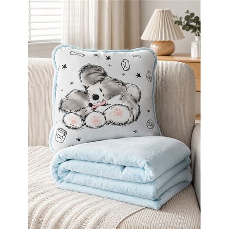 Coussin peluche chiot bleu clair 38x38 cm doux moelleux décoration chambre enfant canapé doudou confort animal mignon (1/5)