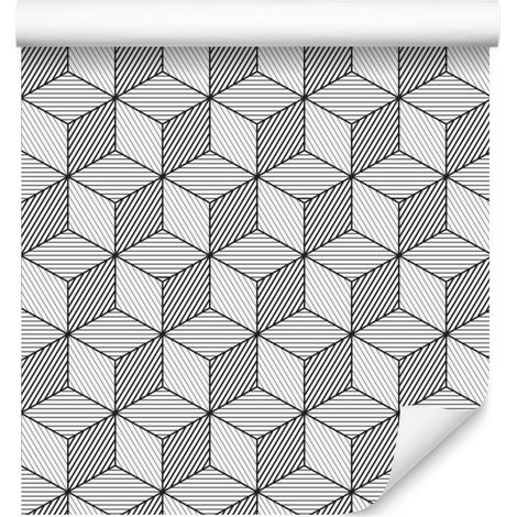 Carta da parati con cubi geometrici in bianco e nero per soggiorno e camera da letto, 50x1000 cm (1/5)