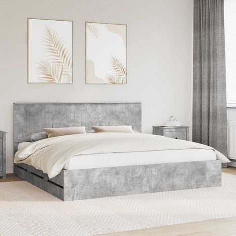 vidaXL Bed Frame with Drawer Concrete Grey 200 x 200 cm Engineer Wood (1/5)