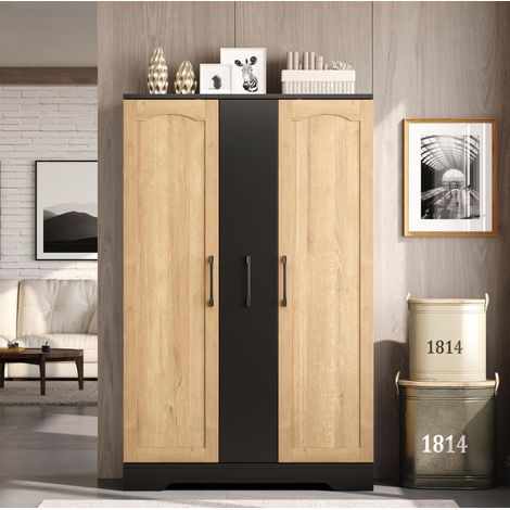Aparador de cocina de 120x78x35 cm con estantes ajustables, puerta de almacenamiento y cajón vertical, MDF - negro (1/5)