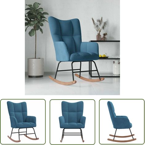 The Living Store Chaise à bascule Bleu Velours - Chaise À Bascule - Fauteuil Relaxant - Chaise Lounge - Mobilier De Salon - Chaise Confortable (1/5)