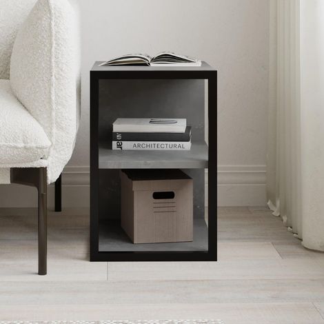 Tavolino Echo con ripiano e dettaglio frontale nero colore grigio cemento (1/5)