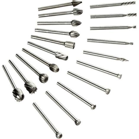 Lntyq 20 Pcs Fraises Rotatives,Jeu de Fraises en Carbure,HSS Burrs Rotatives Embouts Compatible avec Dremel,Tige Outil Rotatif Pour Meuleuse Travail du Bois, Polissage Métal, Gravure, Perçage (1/5)