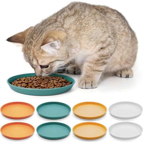 Lot de 8 gamelles plates pour chat peu profondes pour la nourriture et l'eau, pour chat, chaton et races à pattes courtes (1/5)