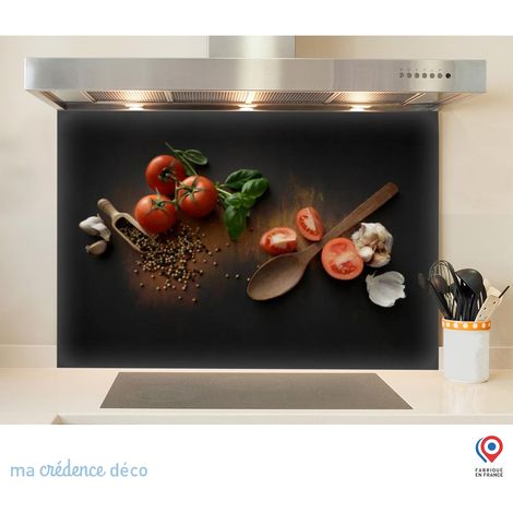 Fond de hotte : Tomates sur bois - Verre trempé - 45 cm - 60 cm