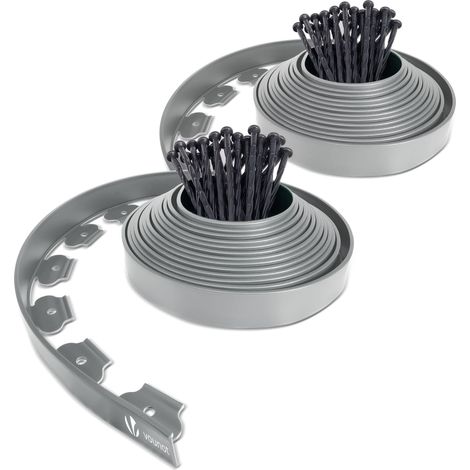 VOUNOT Bordo Giardino Flessibile con Chiodi di Fissaggio, Bordi Aiuole Plastica, 20m, Grigio
