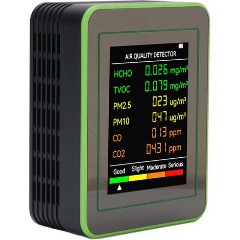 Eosnow Luftqualitätsdetektor CO2 TVOC HCHO PM2.5 PM10 Tragbarer Tester Farb-LCD-Digitalanzeige Schwarz Grün