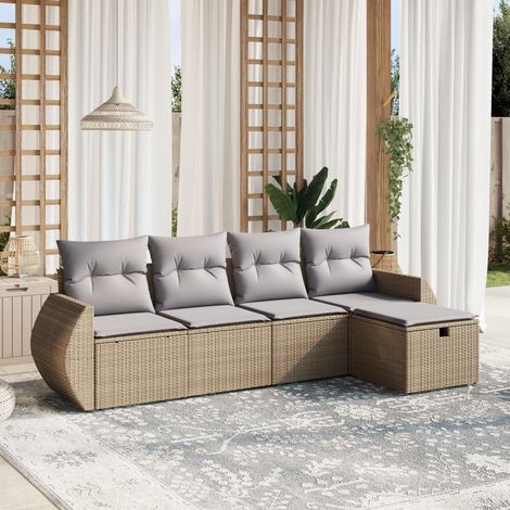 Juego de sofás jardín con cojines beige mezcla 5 pzas ratán PE vidaXL (1/4)