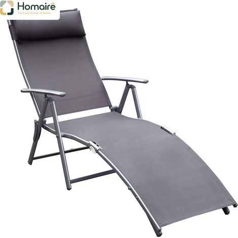 HOMAIRE Sonnenliege klappbar avec coussin, dossier réglable 7 positions, pour jardin, plage, piscine, extérieur, gris