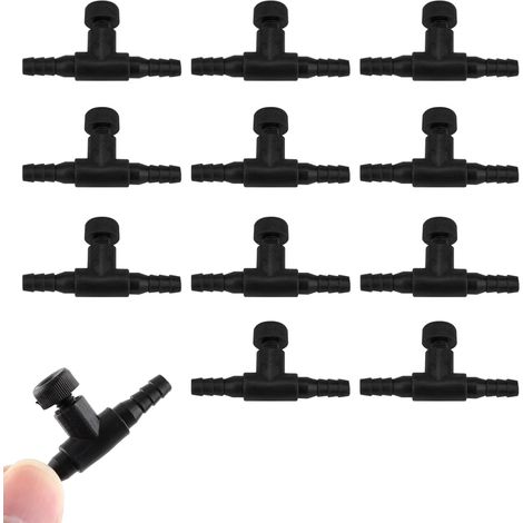 12 Vanne, Forme T, Plastique Noir, Tube 4mm, Aquarium (1/5)