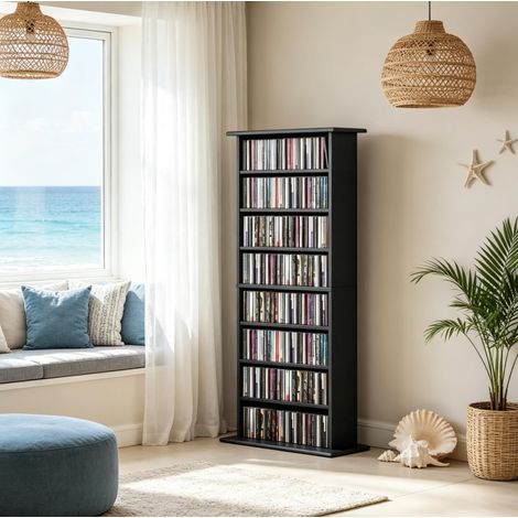 Mobile porta CD DVD a 8 scomparti regolabili 58 x 24 x 126,3 cm nero OKWISH (1/5)