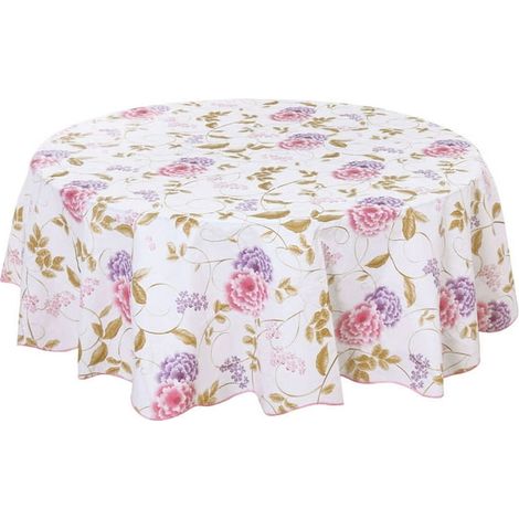Nappe de table ronde imperméable PiccoCasa, motif fleurs rouges, diamètre 152 cm, tissu vinyle, protection antitatres, usage quotidien et festif. (1/5)