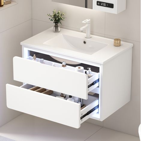 Mobile bagno sospeso con lavabo, 76 x 46 x 48,5 cm, 2 cassetti LED, bianco HAVRYA (1/5)