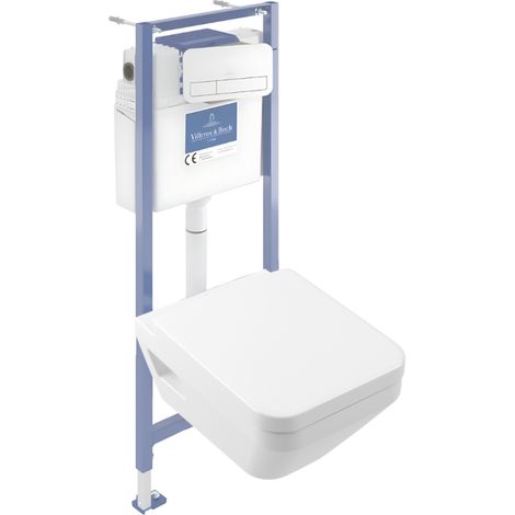 Pack inodoro suspendido sin reborde Villeroy & Boch Architectura TwistFlush [e³] redondo + bastidor de instalación suelo y pared + placa blanca