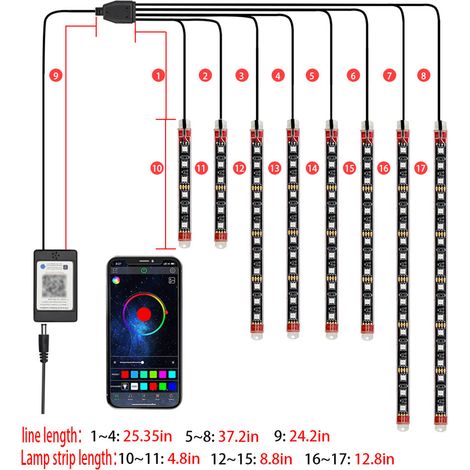 8 pièces Kits d'éclairage LED pour moto bandes de contrôle APP colorées IP65 réglage de la luminosité étanche connexion BT 5.0 synchronisée avec la musique. (1/5)