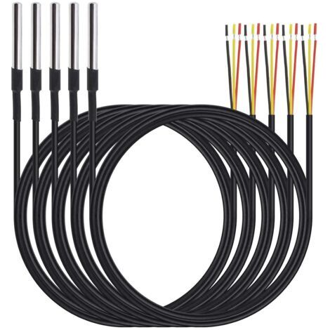 Ensemble de 5 sondes étanches en acier inoxydable avec capteur de température numérique et câble de 1 m, mesurant de -55 °C à +125 °C (1/5)