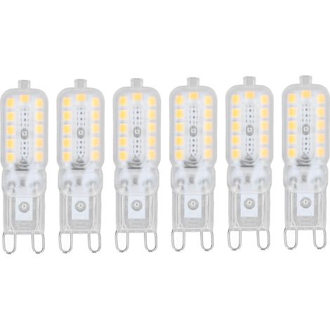 Set di 6 lampadine G9 da 5W – 22 LED – copertura trasparente – dimmerabili – plafoniera / applique / lampada da tavolo – orientamento orizzontale – modello n. 6