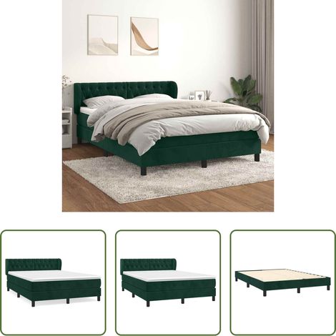 vidaXL Taschenfederkern - Boxspringbett mit Matratze Dunkelgrün 140x190 cm Samt (1/5)