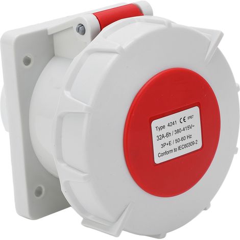 Prise industrielle IP67 32A 380-415V 4 broches 3P+E connecteur en laiton et PA66 pour usage agricole, chimique et aéroportuaire. (1/5)
