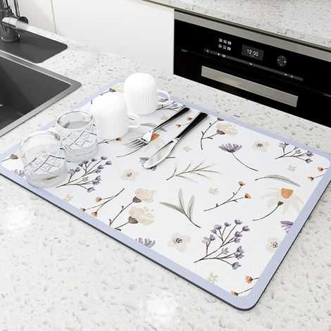 Tapis égouttoir absorbant, motif floral, 40 x 30 cm (1/5)