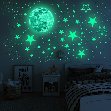 3D-Wandaufkleber mit leuchtenden Punkten und Mondmotiven – Fluoreszierende Wanddekoration mit Mondmotiven für Kinderzimmer und Schlafzimmer (1/5)