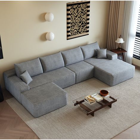 Sofa, ohne Werkzeuge, hochelastische Schaumstofffüllung, gerippter Cordstoff, grau (1/5)