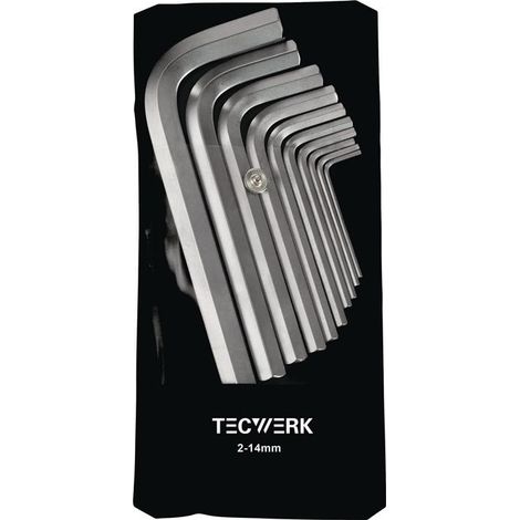 Tournevis d'angle 10 pièces dans une pochette en plastique, pour clés de 2 à 14 mm, courte, en acier S2 TECWERK (1/3)