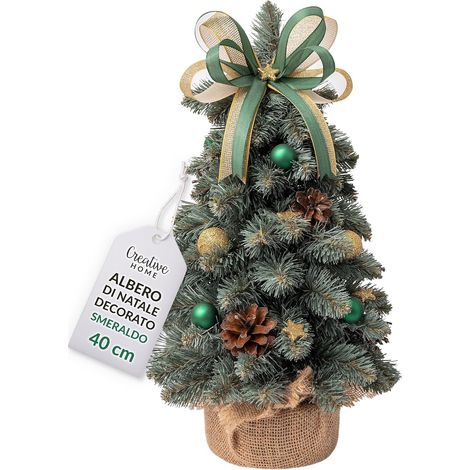 Albero di Natale Predecorato 40cm - Smeraldo, Base Legno (1/5)