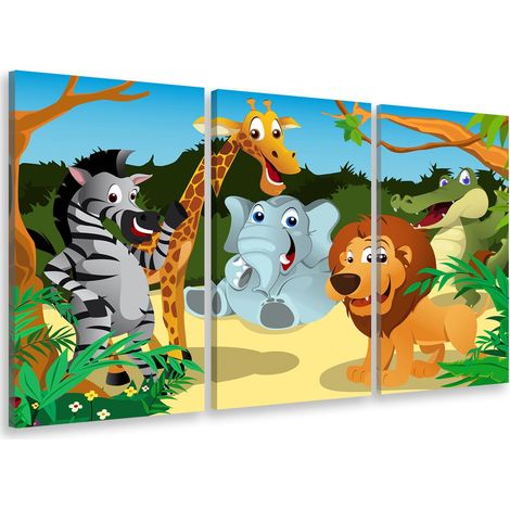 Tableau triptyque deco animaux joyeux - 90x60 cm (1/5)