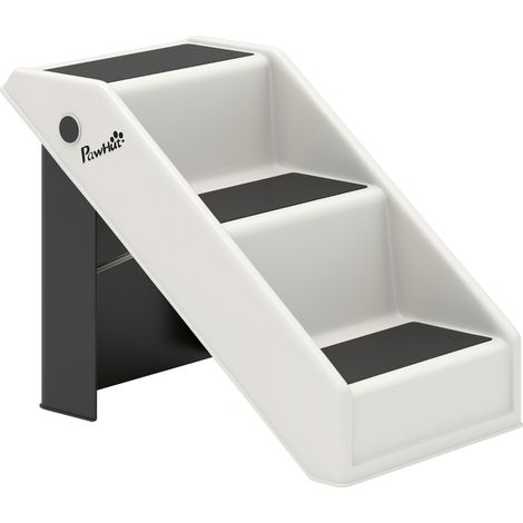 Escalier chien pliable 3 marches 36,5 cm avec surface antidérapante, accès lit canapé voiture pour petits chiens, pratique maison blanc crème (1/5)