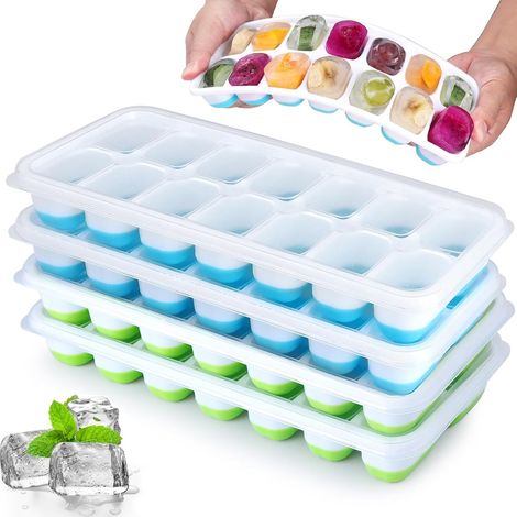 Lot 4 Bacs à Glaçons Silicone Airabc – Couvercle Amovible, 14 Compartiments, Démoulage Facile, Sans BPA (1/5)