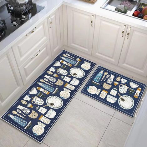 Lot de 2 Tapis de Cuisine antidérapants et durables lavables pour Cuisine, (M, 40x60+40x120cm)buanderie, Chambre à Coucher (1/5)