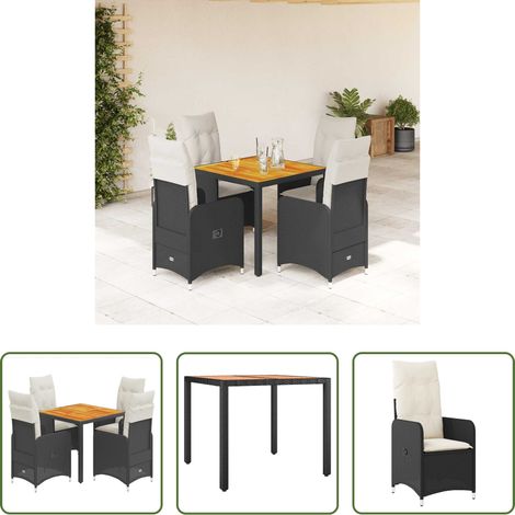 Gartentisch -  5-tlg. Garten-Bistro-Set mit Kissen Schwarz Poly Rattan (1/5)